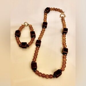 Brown Beaded Necklace and Bracelet Set